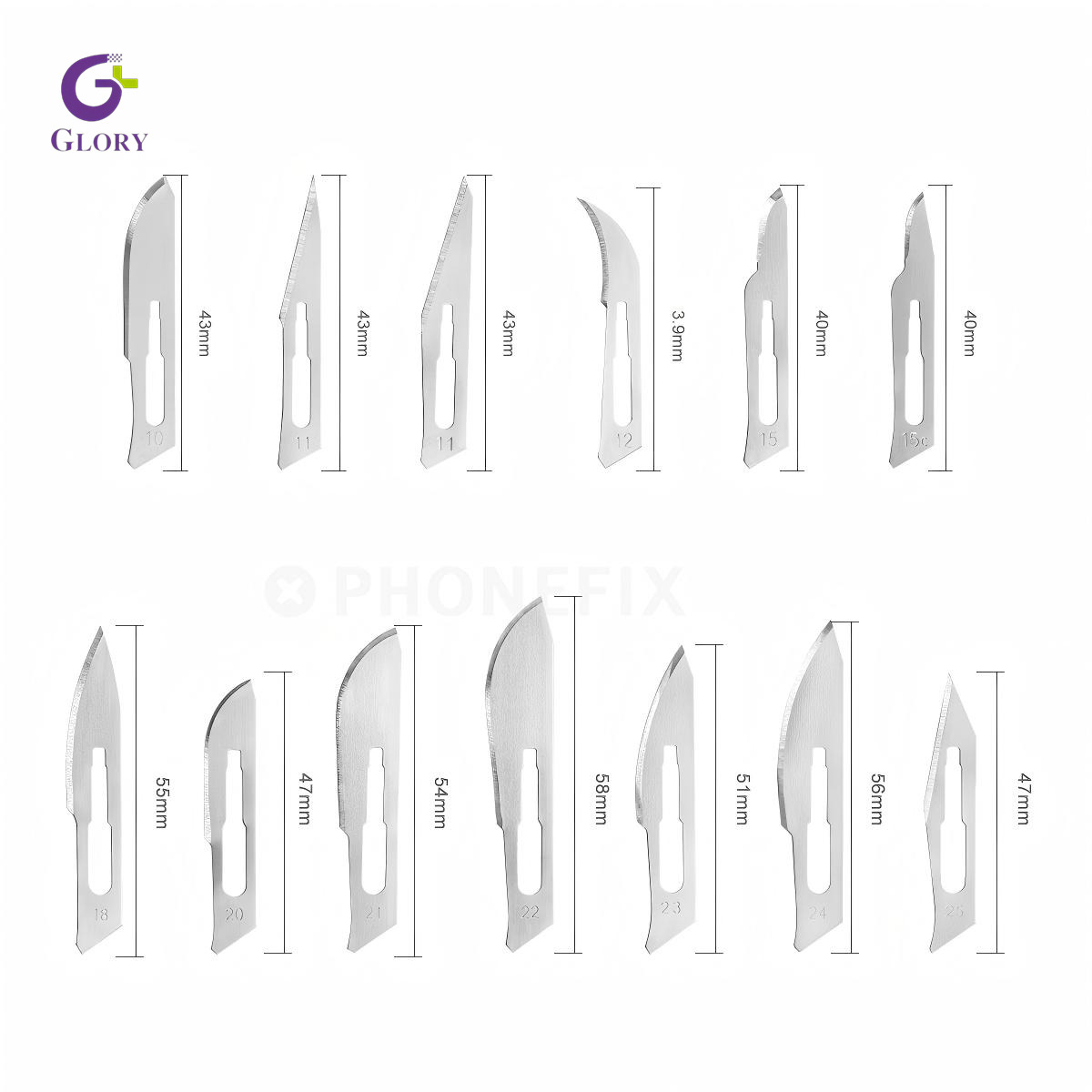 Cuchillas quirúrgicas desechables, cuchillas de bisturí estériles de acero inoxidable y de carbono para hospitales, clínicas y laboratorios